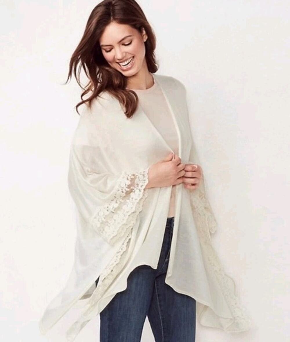LC Lauren Conrad Cardigan sz OS Cream Flowy Sleeves Open Front Feminine Ethereal